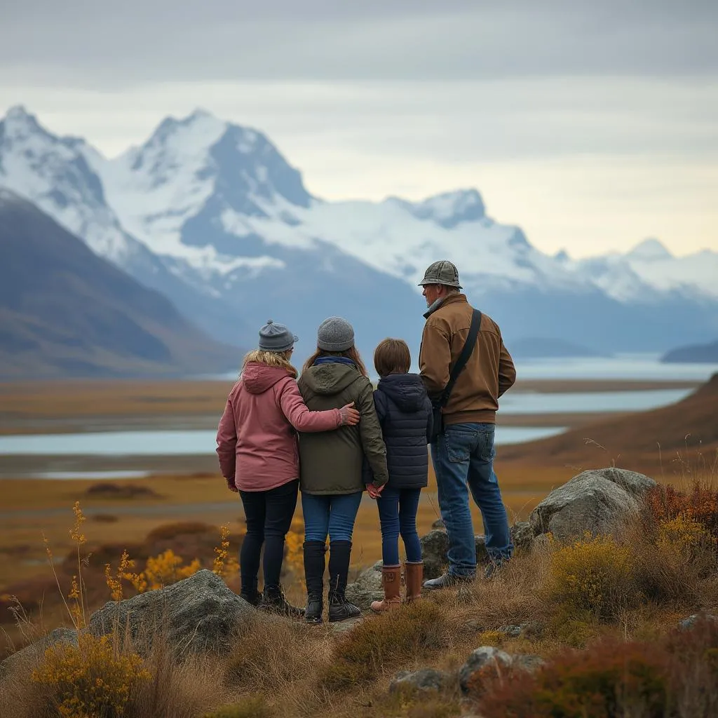 Familia disfrutando de un paisaje patagónico, planificando su futuro